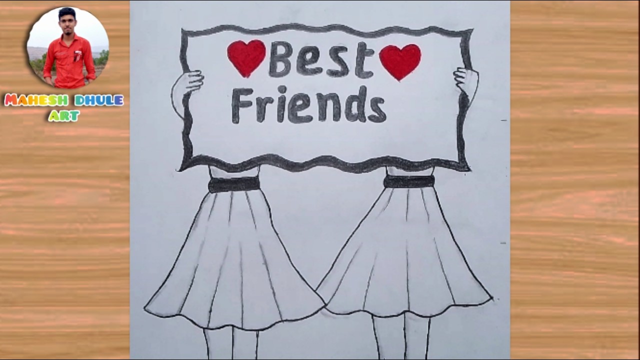 bff drawing/how to draw friendship day drawing /very easy/ Best friend❤️pencil sketch - step by step