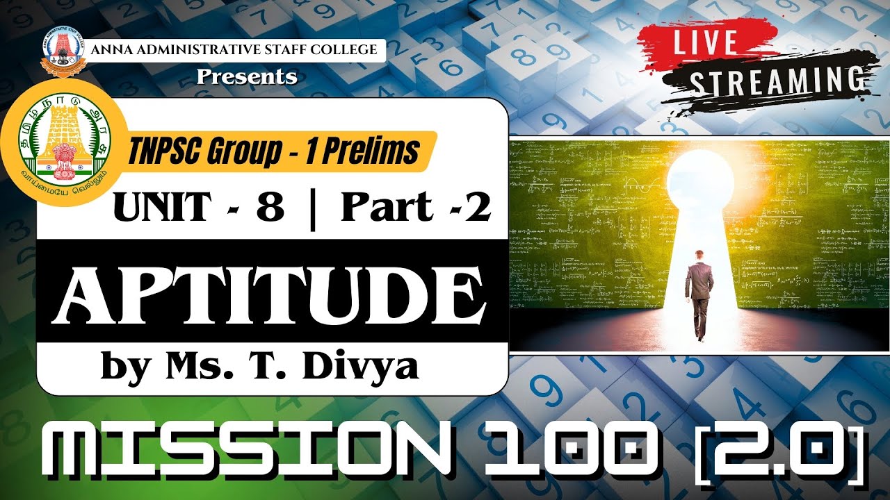 Part 2 | Aptitude | TNPSC Group 1 | Mission 100 [2.0]  | Ms. Divya T