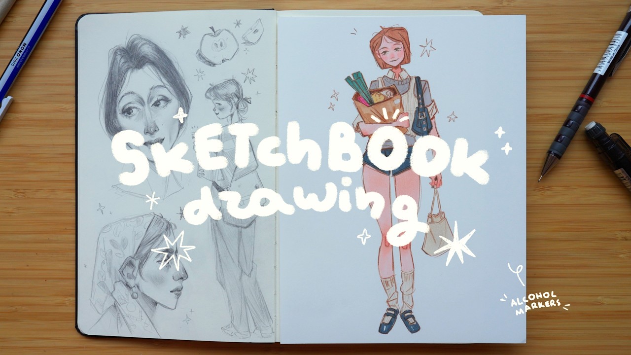 📕✨ cozy sketchbook session ✷ alcohol marker illustration & pencil portraits