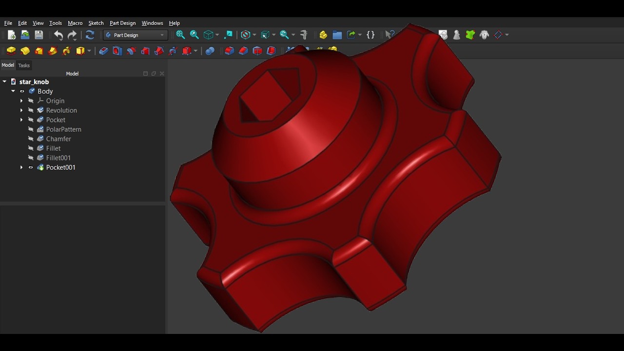 Star knob 3D Modeling Freecad Tutorial