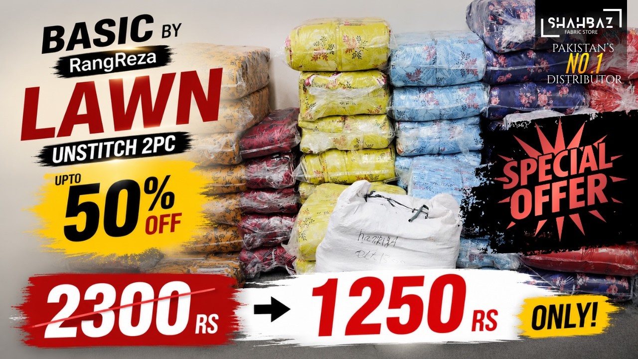BASIC BY RangReza Lawn Unstitch 2Pc | Let’s Vol | Elegant Doria AirGet Stuff | #shahbazfabricstore
