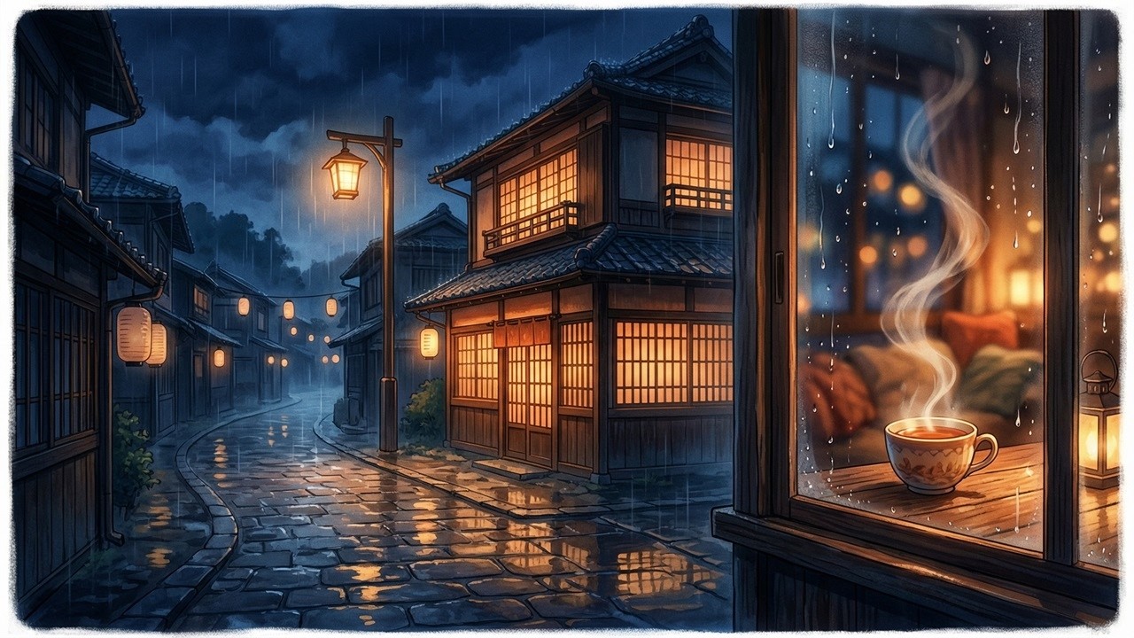 Rainy Night in a Quiet Japanese Town 🌧️ | Cozy Ghibli Style Ambience for Sleep & Study