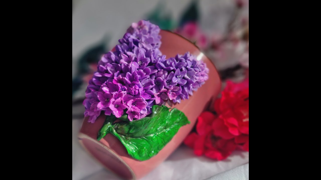 Lilac polymer clay mug #fimo #polymerclay #polymerclayart #fimoart #lilac