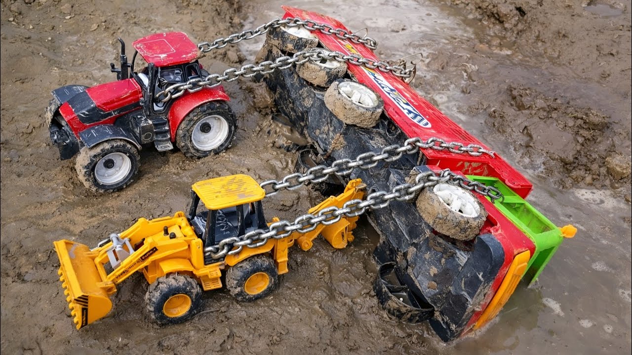 Overturned Loaded Dumper in Mud | Tractor and JCB Pulled It Out with Chain in Big Rescue | JS TOYS