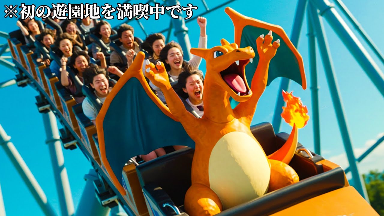【ポケモン大冒険】新企画！リザードンに遊園地を満喫させたら、調子乗ってはしゃぎすぎた！#ポケモン #pokemon #料理 #cooking #大冒険
