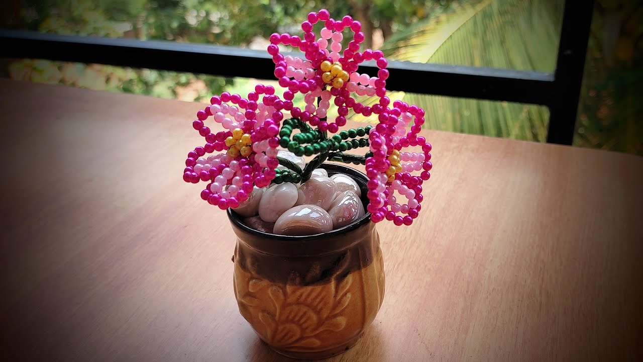 Beaded Flowers Plant | mini beads flower pot | heart shaped flower petals | beads craft | Portulaca