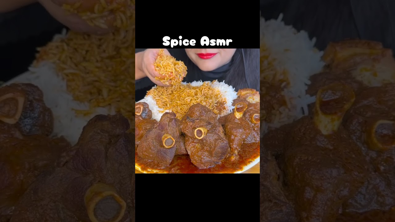 ASMR: EATING SPICY MUTTON CURRY 🔥 BASMATI RICE || #shorts #mukbangn#asmreating #mukbangasmr#asmr