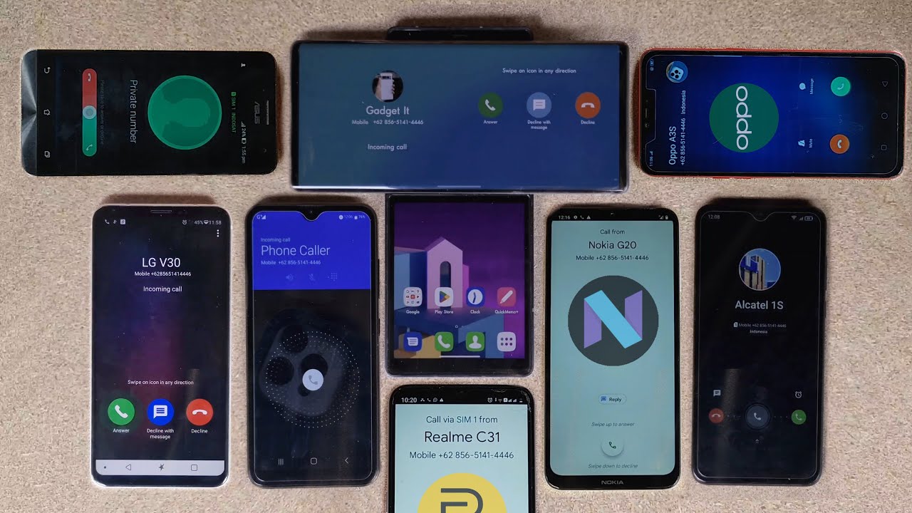 Eight Phone Brand incoming Call Asus,Realme,Alcatel,LG,Oppo,Coolmi