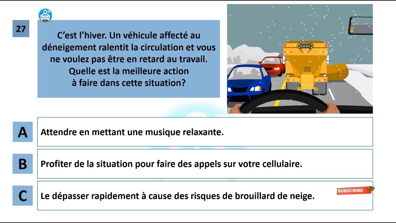 Examen théorique Saaq Québec 2026 - Sécurité routière au Canada Permis de conduire Quebec test 3