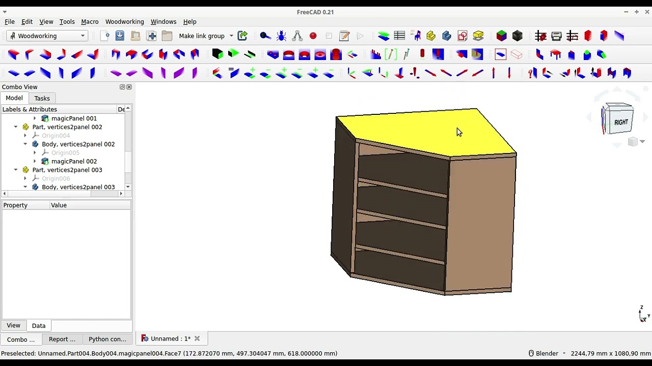 Corner kitchen cabinet | FreeCAD Woodworking workbench