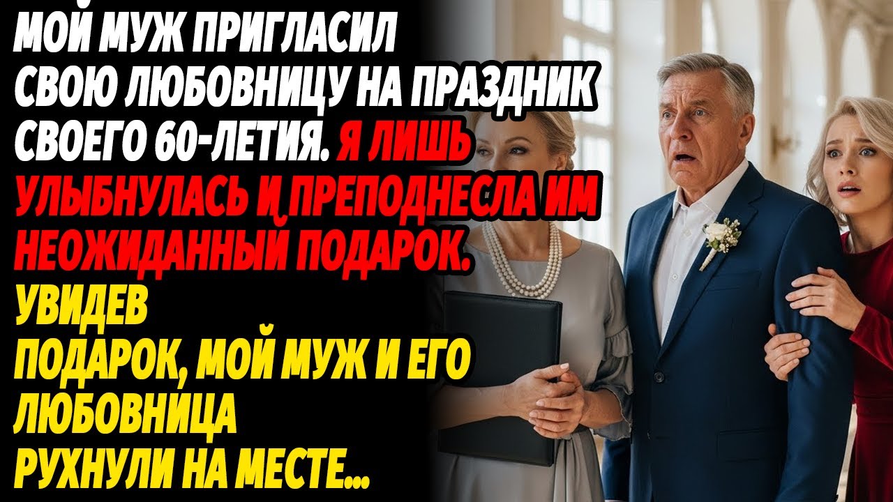 Муж привёл любовницу 💃 на своё 60-летие. Я улыбнулась 😏 и вручила сюрприз 🎁 — оба рухнули.