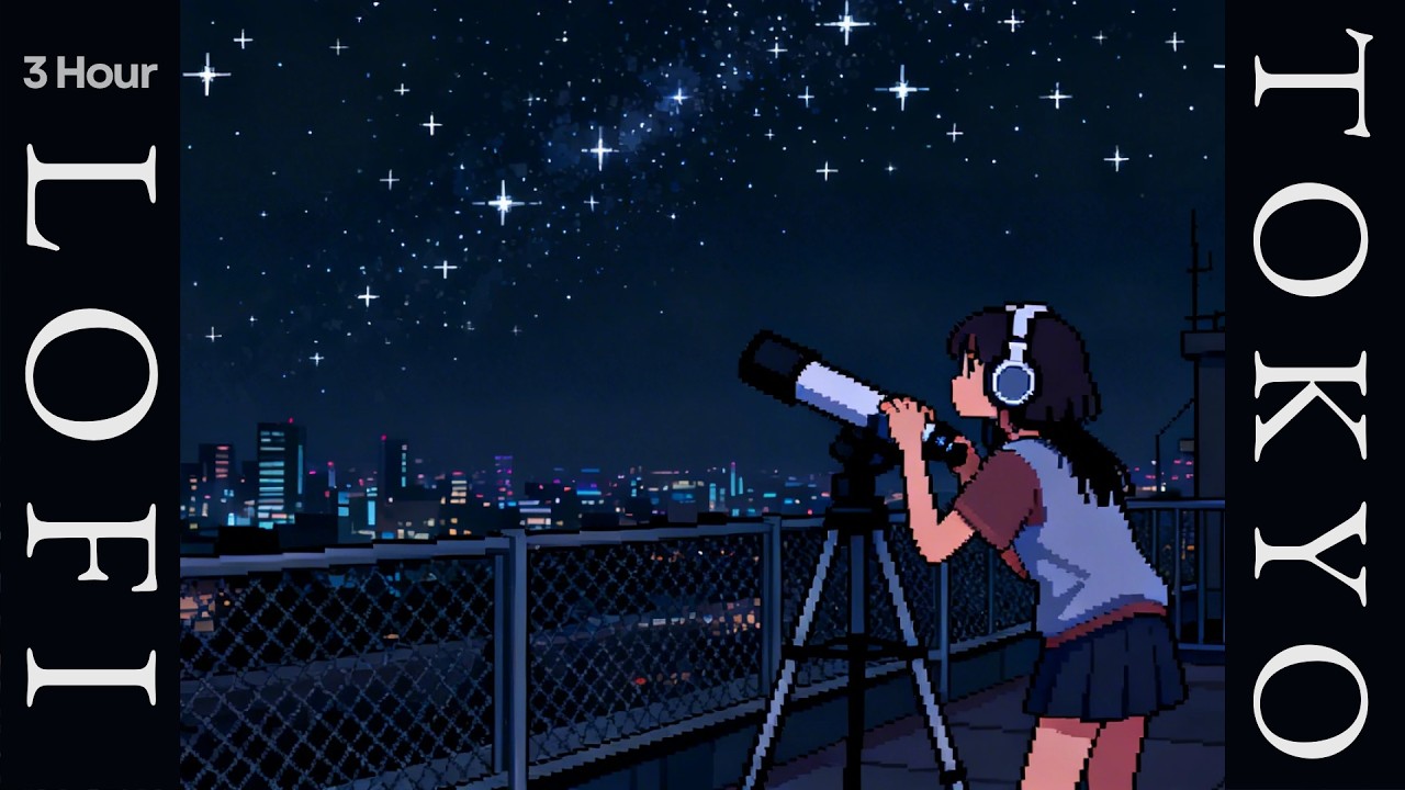 Urban Oasis Pixel 🎧Midnight Telescope | Starry Sky & Night City