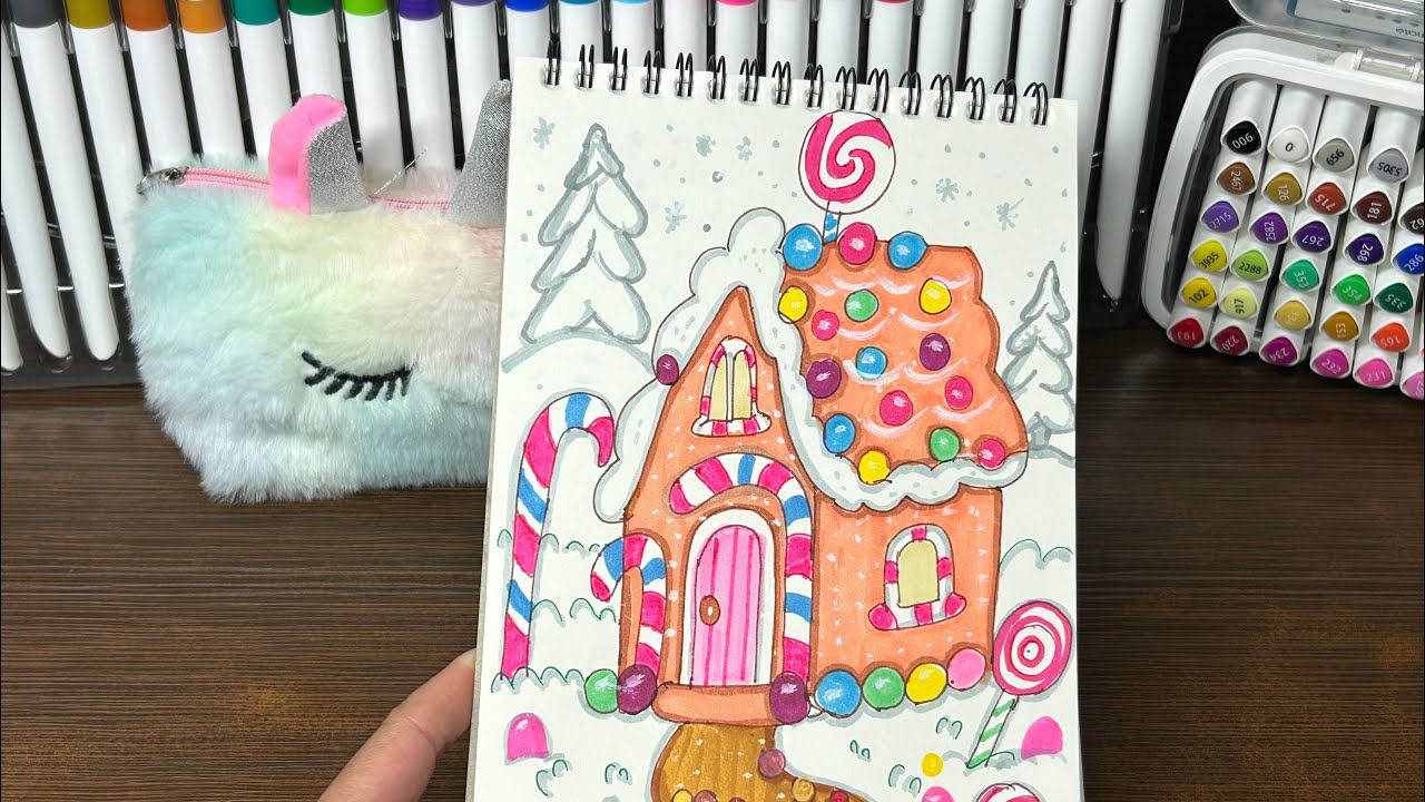 🌸Satisfying colouring video (ASMR )🌸….. Christmas 🎄 cute Candy 🍭 house 