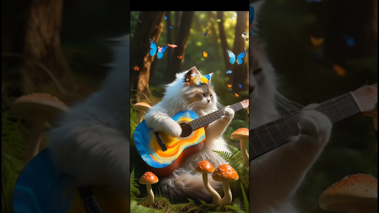 Cat Playing Guitar #softmusic #guitarcat #ai
