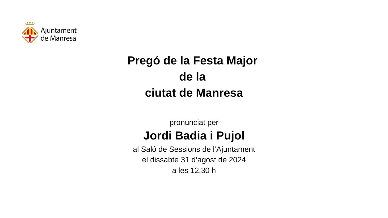 Pregó institucional de la festa Major de Manresa 2024