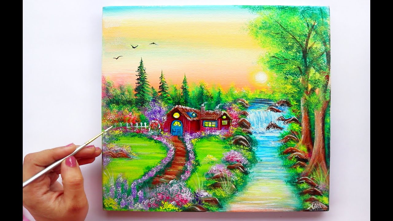 STEP BY STEP Village landscape Painting for Beginners