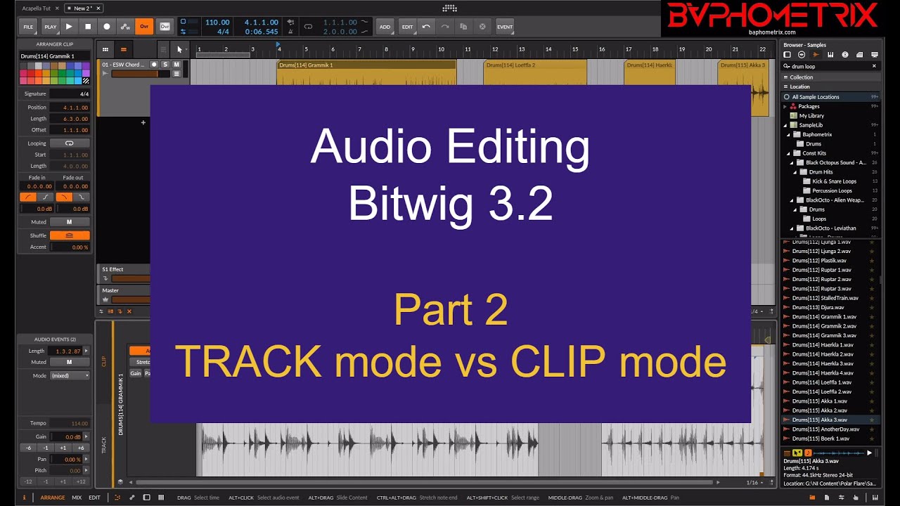 Bitwig 3.2 Audio Editing - Pt. 2 - TRACK mode vs. CLIP mode