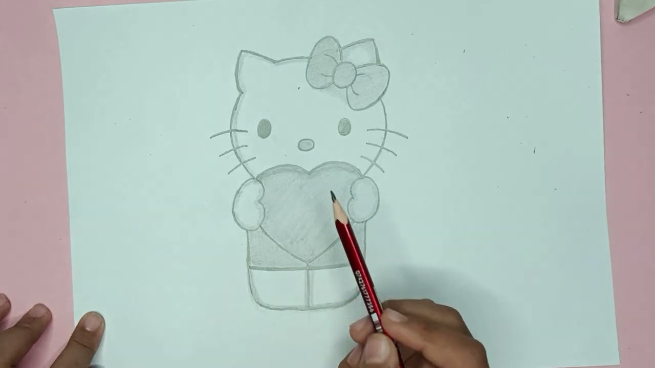 how to draw a cat ( Hello Kitty ) with heart Step by Step Tutorial