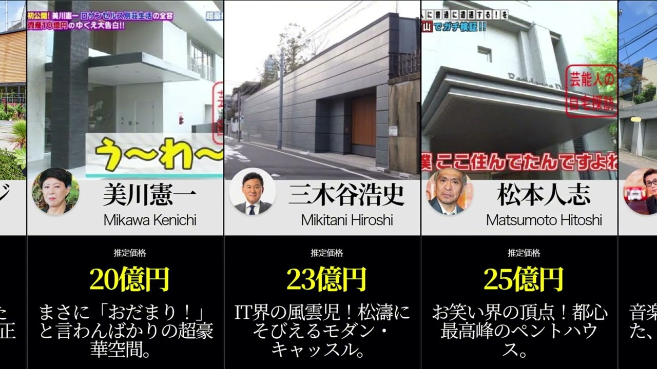 【日本の頂点】総額1000億超！？芸能人・有名人の豪華自宅ランキング TOP 30