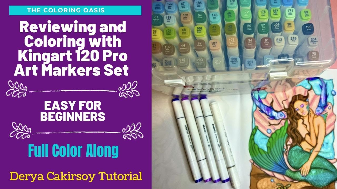 Review of Kingart Pro Art Markers 120 Set | Full Step-by-Step Color Along | Derya Cakirsoy Mermay