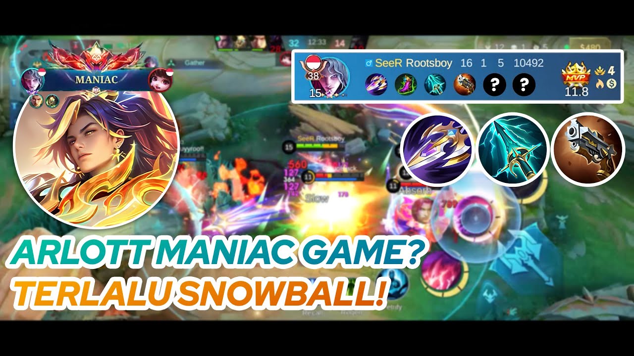 ARLOTT GAMEPLAY | ARLOTT MANIAC GAME? TERLALU SNOWBALL! | MLBB