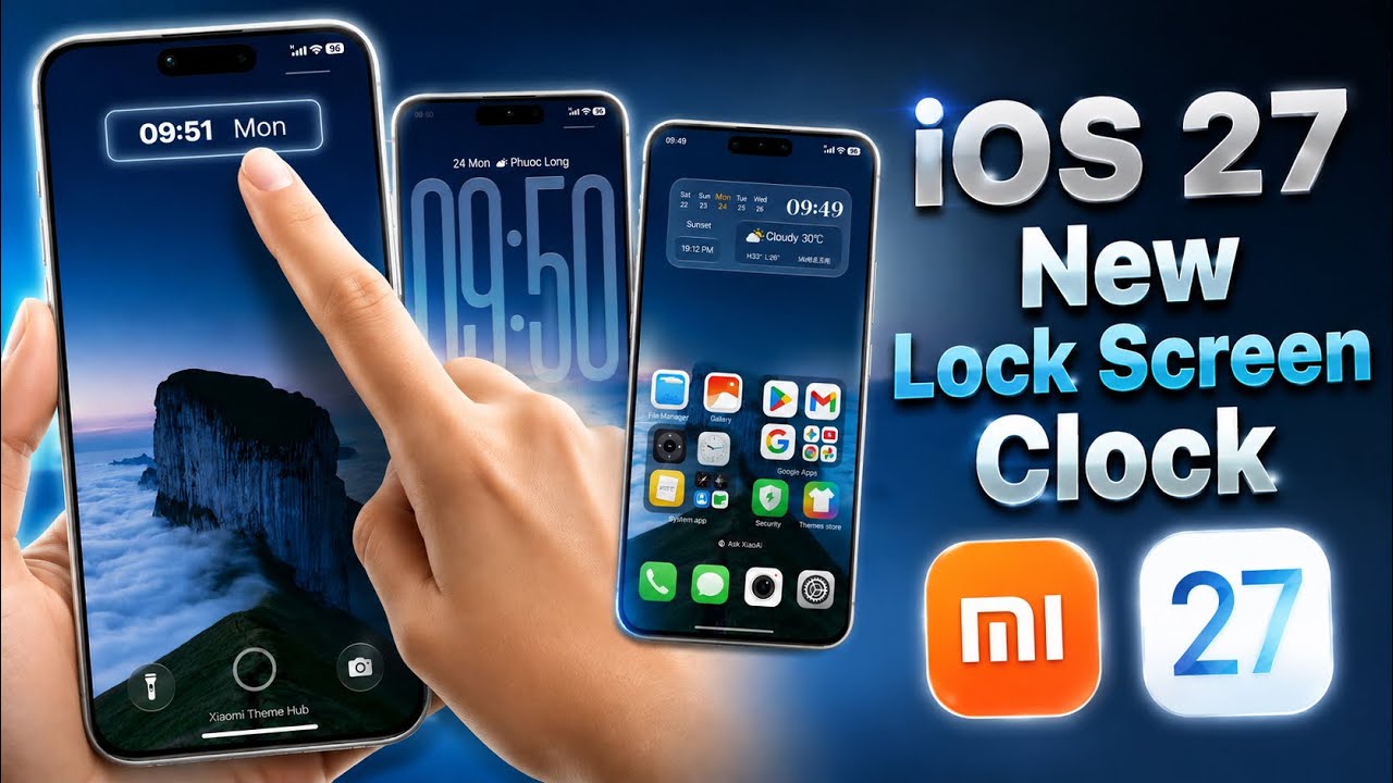 Установка темы iOS 27 с новыми часами на экране блокировки для устройств Xiaomi