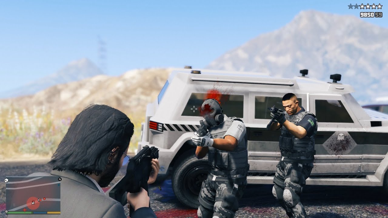 GTA 5 - Michael Ambushed by the Merryweather + 10 Star Escape (RDE 4.1.2)