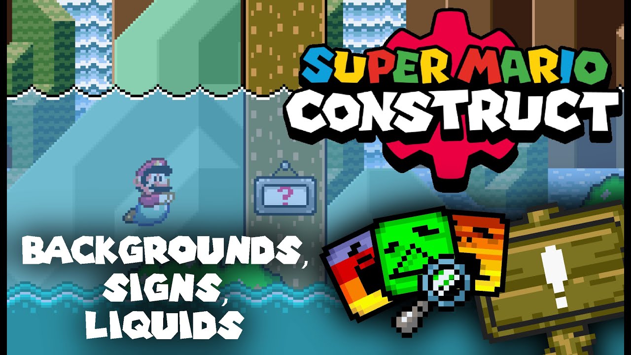 Предварительный просмотр Super Mario Construct V8 Snapshot 33: обновления фона, табличка с сообще...