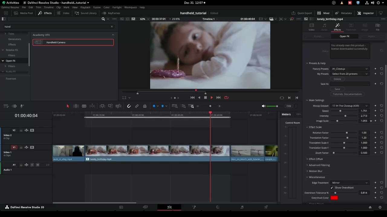 Handheld Camera Controls — Fine-Tune the Mocap Feel in DaVinci Resolve