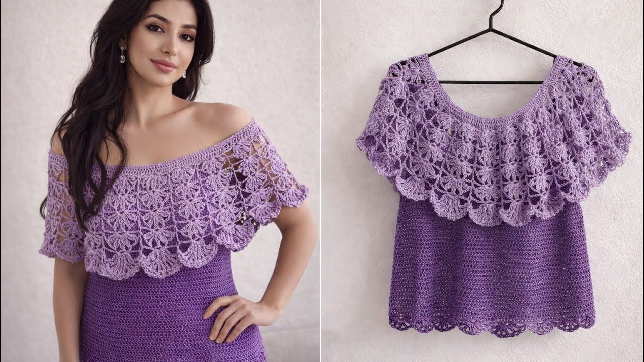 How to crochet off shoulder lace top. #crochet #crochetpatterns #crochettops