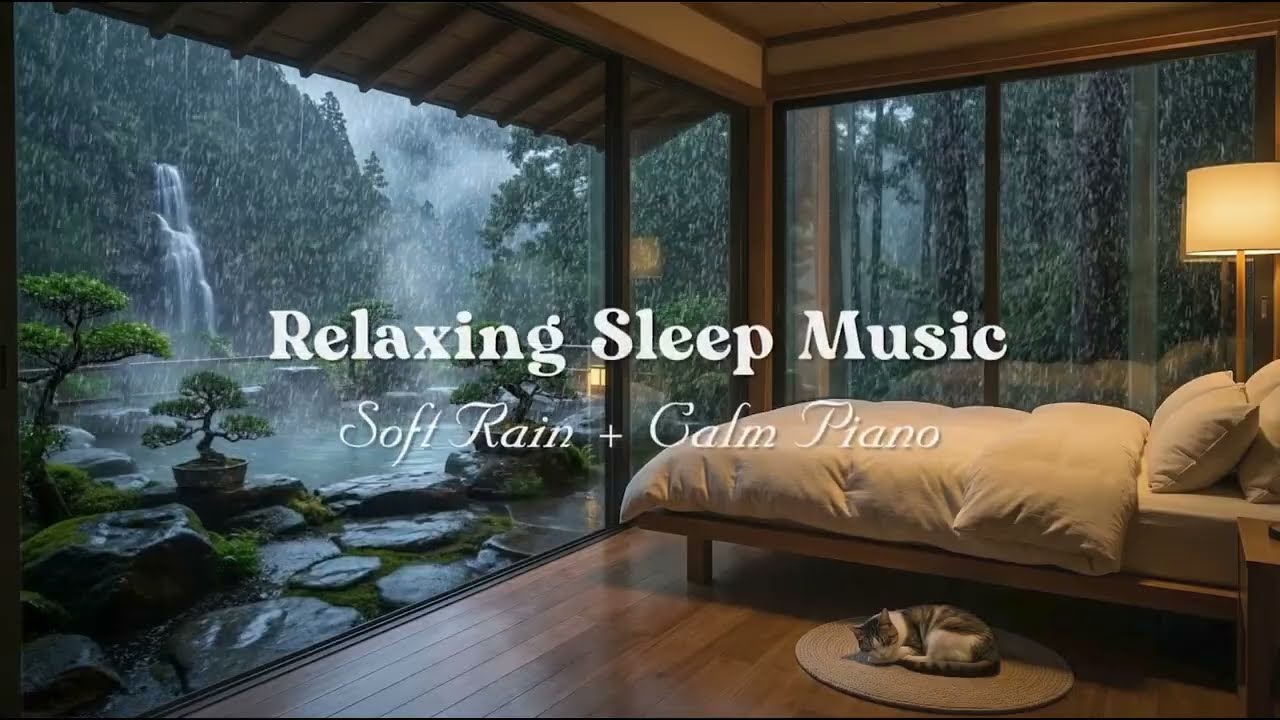 Can't Sleep? Let This Heavy Rain & Healing Piano Stop Overthinking | 8 Hour Cozy Bedroom Ambience