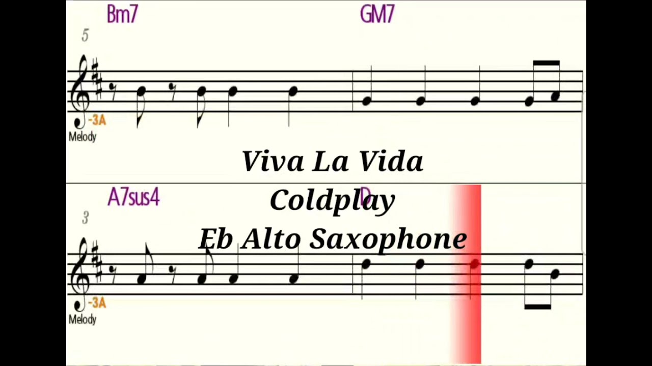 Viva La Vida - Eb Alto Saxophone - Play Along - Sheet Music - Backing Track