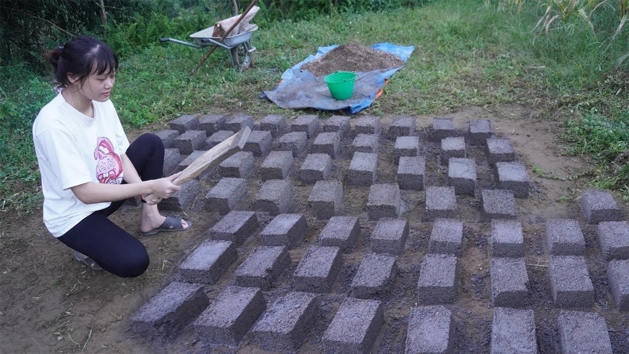 How To Building House on Farm New Life - Make bricks from sand, gravel and cement - Wilderness Alone