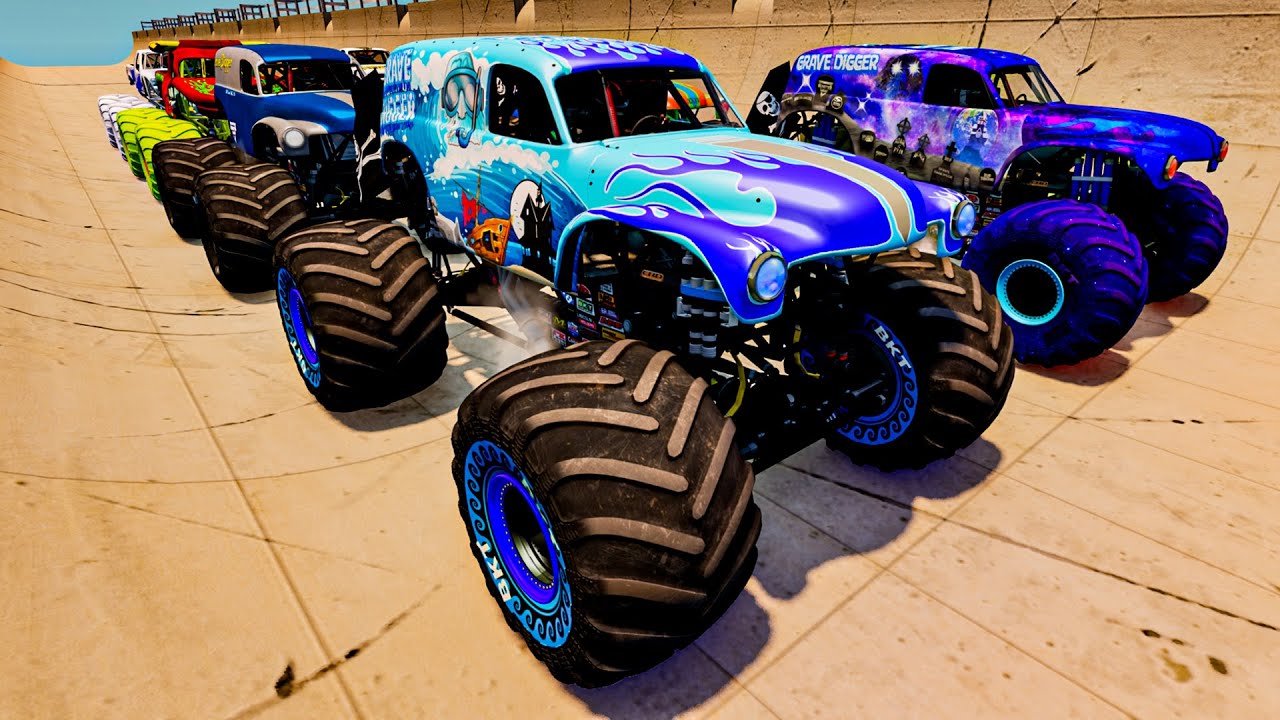 Monster Truck Grave Digger, El Toro Loco, Blue Thunder Monster Jam High Speed Crash #10