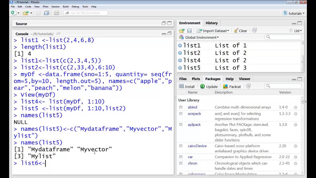 Operations on Lists in R programming language