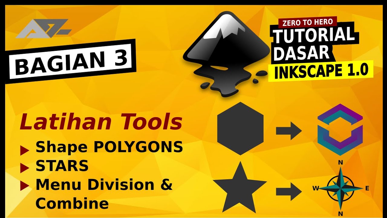 Tutorial Inkscape Dasar (Bag 3) : Latihan Tool Polygons dan Star. serta menu Division dan Combine