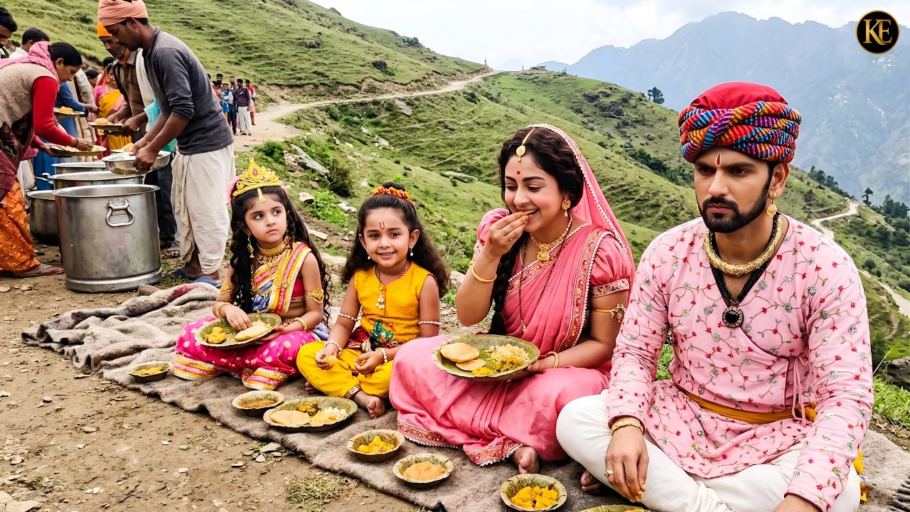 भंडारे में बैठकर भोजन करते कान्हा, राधा, मैया और नंद बाबा || YMKN || Krishan leela