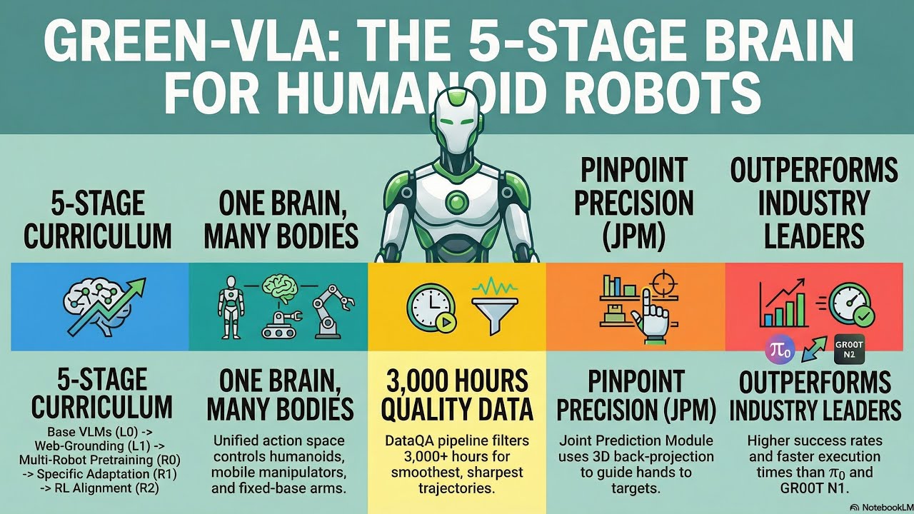 Green-VLA: Поэтапные модели «зрение-язык-действие» для человекоподобных роботов-универсалов