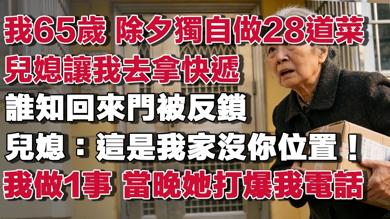 我65歲 除夕獨自做28道菜兒媳讓我去拿快遞誰知回來門被反鎖 兒媳：這是我家沒你位置！我做1事 當晚她打爆我電話​#情感故事 #養老故事 #樂齡故事匯