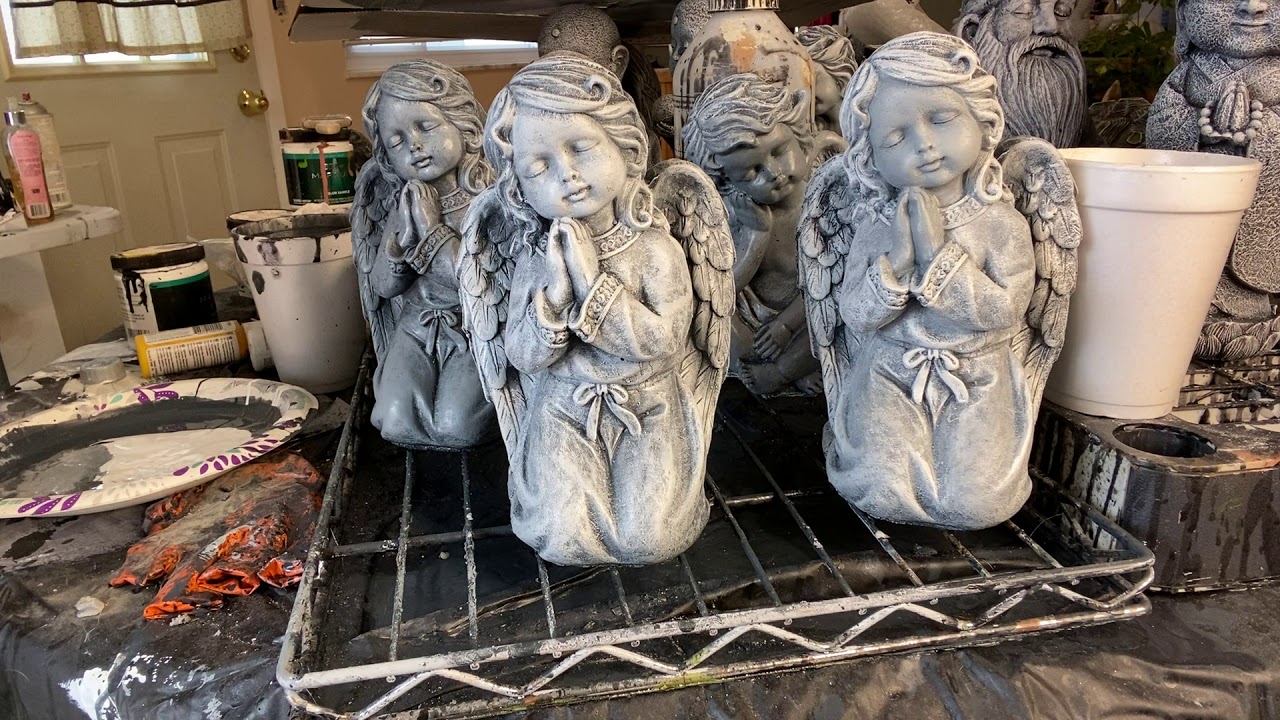 Painting concrete angel statues in simple 3 step approach