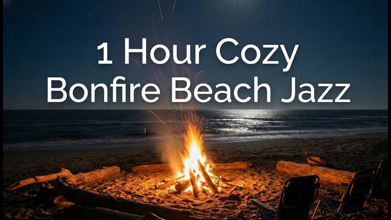 1Hour Cozy Bonfire Beach Jazz 🔥 Smooth Jazz & Ocean Waves แจ๊สฟังสบายริมทะเล 1 ชั่วโมง
