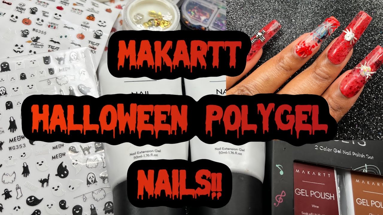 Makartt Halloween Polygel Nails🕸Easy Halloween Nails for Beginners!