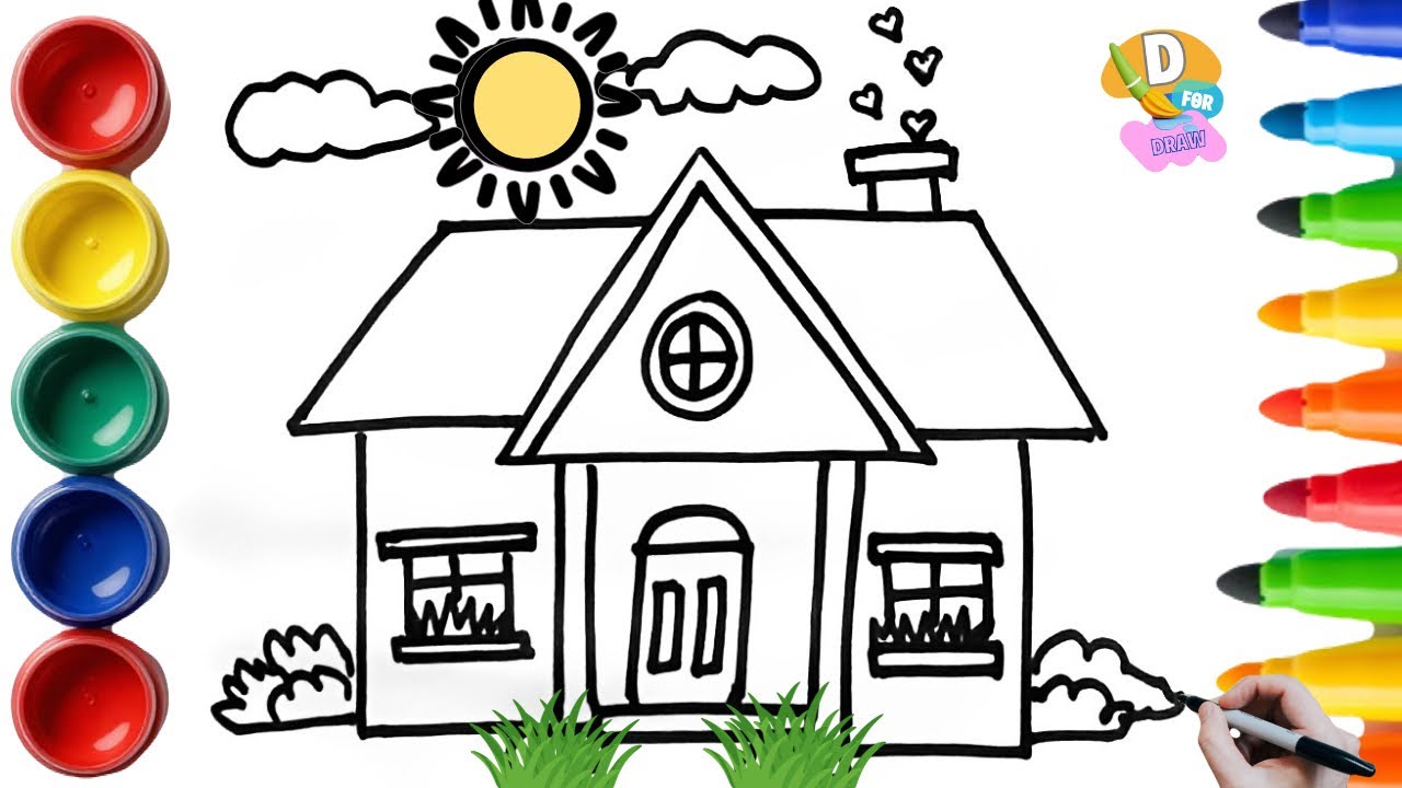 Easy House Drawing + Coloring for Kids | Step by Step  Beginners Tutorial