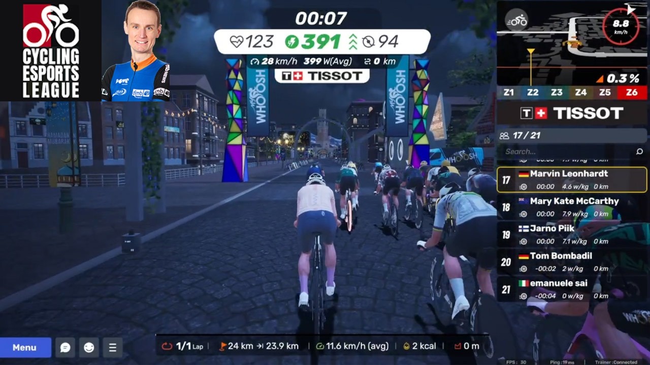 20th place - MyWhoosh Season 2 Cycling Esports League Zone B Europe CAT 1 Stage 1 Kluisbergen