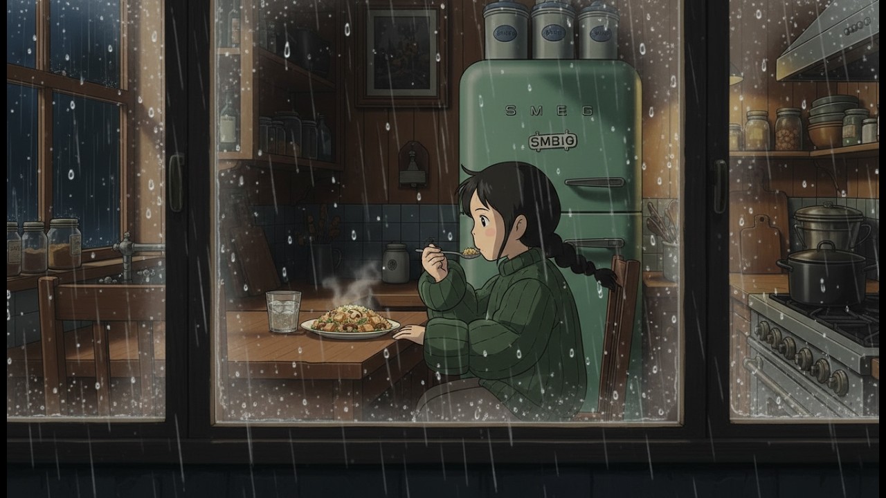 Late Night Craving | Heavy Rain Sounds & Cozy Midnight Cooking in a Japanese Kitchen | Ghibli Style