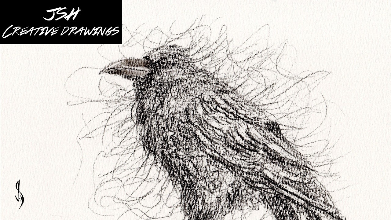 Raven Scribble Art Sketch with a Charcoal Pencil