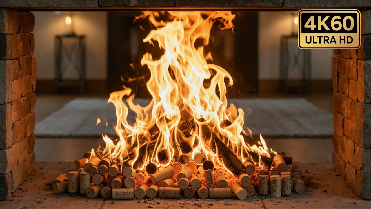 🔥 Cork Fireplace 4K 60 (8 HOURS)