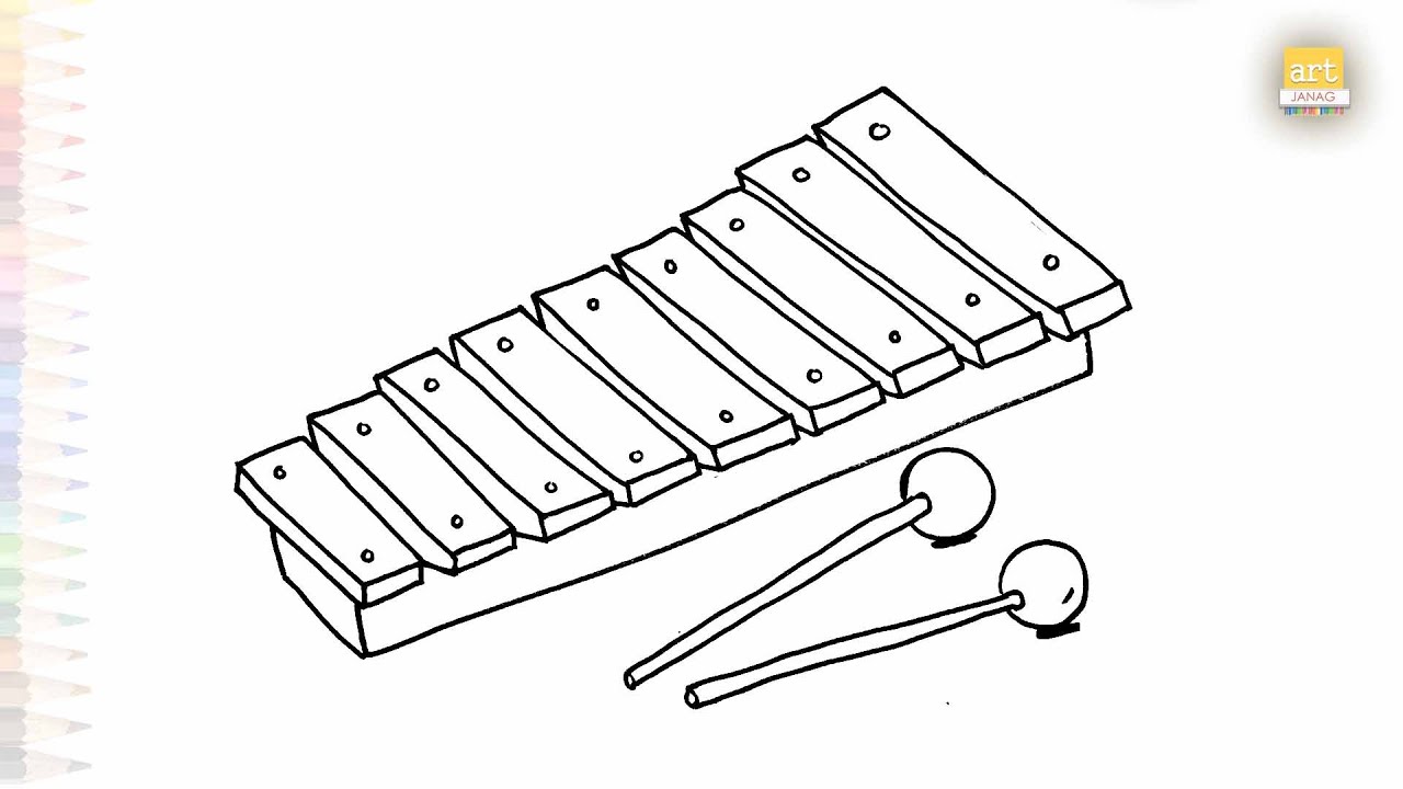Xylophone drawing easy | Music instrument drawings | How to draw Xylophone step by step 