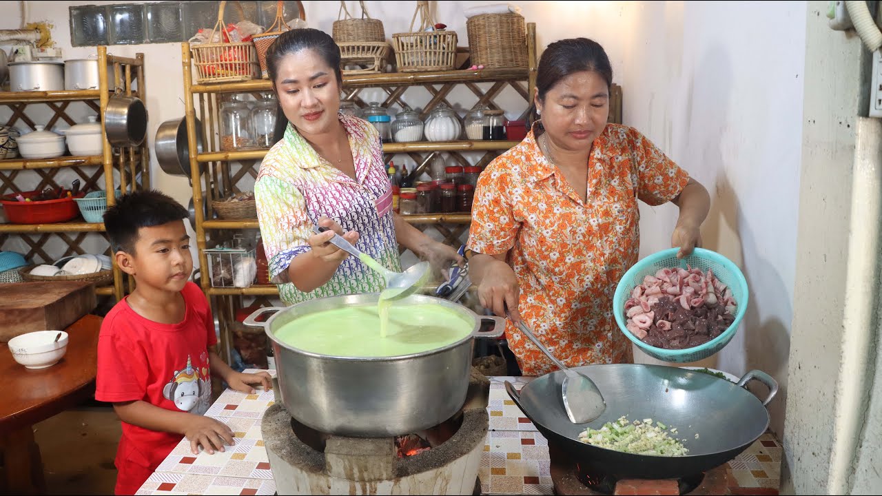 Pregnant mom and mother prepare healthy food for family dinner - Family food cooking