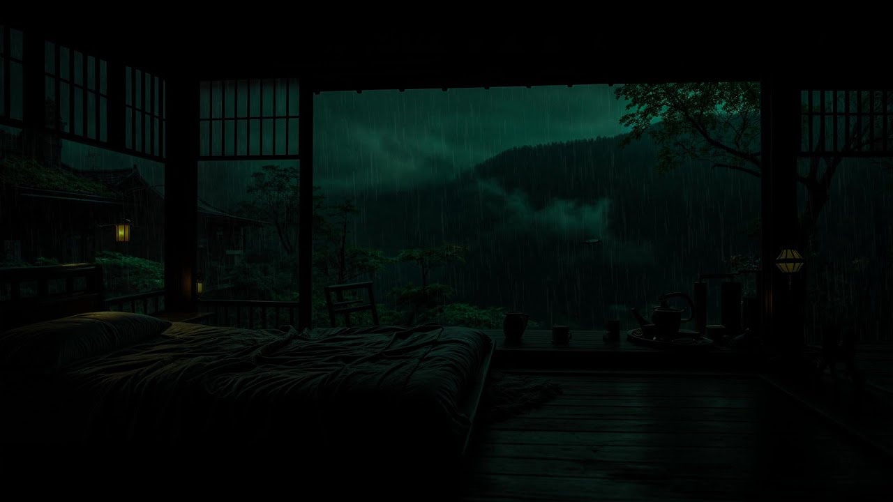 Deep Mountain Rain at a Silent Cabin (No Ads)🌧 Dark Bedroom Ambience for Deep Sleep